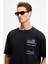 CODY Erkek Regular Fit Özel Dokulu Kalın Kumaşlı Önü Nakış Ve Baskılı Organik Pamuklu Siyah T-Shirt 5