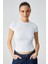 HOPEWELL Kadın Yuvarlak Yaka Örme Slim Fit Beyaz T-Shirt 1