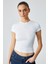 HOPEWELL Kadın Yuvarlak Yaka Örme Slim Fit Beyaz T-Shirt 3