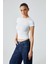 HOPEWELL Kadın Yuvarlak Yaka Örme Slim Fit Beyaz T-Shirt 4