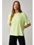 Jemmy Kadın %100 Organik Pamuk Relaxed Fit Yırtmaçlı Yuvarlak Yakalı Neon Yeşil T-Shirt 3