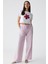 Nılah Kadın Oversize Yüksek Bel Geniş Paça Beyaz / Pembe Pantolon 1