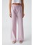 Nılah Kadın Oversize Yüksek Bel Geniş Paça Beyaz / Pembe Pantolon 2