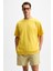 Khary Erkek Nakış Detaylı %100 Organik Pamuk Oversize Bisiklet Yaka Sarı T-Shirt 1