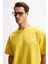 Khary Erkek Nakış Detaylı %100 Organik Pamuk Oversize Bisiklet Yaka Sarı T-Shirt 4