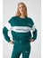 Nınoska Kadın Oversize Fit Nakış Detaylı Uzun Kollu Bisiklet Yaka Beyaz / Yeşil Sweatshirt 1