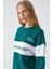 Nınoska Kadın Oversize Fit Nakış Detaylı Uzun Kollu Bisiklet Yaka Beyaz / Yeşil Sweatshirt 4