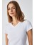 Masroutı Kadın Slim Kısa V Yaka Kısa Kol Beyaz T-Shirt 4