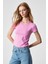 MASROUTI Kadın Slim Kısa V Yaka Kısa Kol Pembe T-Shirt 1