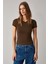 Masroutı Kadın Slim Fit V Yaka Kısa Kol Kahverengi T-shirt 3