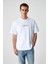 Boletus Erkek Baskı Detaylı Organik Pamuk Oversize Bisiklet Yaka Kısa Kol Beyaz T-Shirt 1