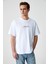 Boletus Erkek Baskı Detaylı Organik Pamuk Oversize Bisiklet Yaka Kısa Kol Beyaz T-Shirt 3