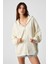 NISPORENI Kadın Oversize Fit Kapüşonlu %100 Organik Pamuk 3 İplik Krem Sweatshirt 4