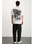 DERIVO Erkek Pamuk Bisiklet Yaka Baskılı Ekru T-Shirt 5