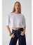 QEFKOP Kadın %100 Pamuk Bisiklet Yaka Oversize Beyaz T-Shirt 1
