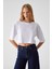 QEFKOP Kadın %100 Pamuk Bisiklet Yaka Oversize Beyaz T-Shirt 4