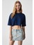Qefkop Kadın %100 Pamuk Bisiklet Yaka Oversize Lacivert T-Shirt 1