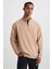 Bılboan Erkek Organik Pamuklu Içi Polarlı Fermuar Dik Yaka Sırt Yazı Baskılı Bej Sweatshirt 1
