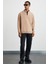 Bılboan Erkek Organik Pamuklu Içi Polarlı Fermuar Dik Yaka Sırt Yazı Baskılı Bej Sweatshirt 2