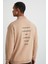 Bılboan Erkek Organik Pamuklu Içi Polarlı Fermuar Dik Yaka Sırt Yazı Baskılı Bej Sweatshirt 6
