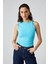FLORIANNA Kadın Viskon Likralı Burgu Omuzlu Çift Kat Drapeli Turkuaz Bluz 1
