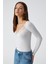 PARCERIO Kadın Slim Uzun Kollu Havuz Yaka İnce Ekru T-Shirt 3