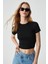 CERAEN Kadın Slim Kısa Kol Bisiklet Yaka Siyah T-Shirt 3