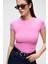 HOPEWELL Kadın Yuvarlak Yaka Örme Slim Fit Pembe T-Shirt 3