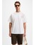 Bonıe Erkek Ön Baskı ve Nakış Detaylı Organik Pamuklu Oversize Bisiklet Yaka Beyaz T-Shirt 3