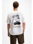 Bonıe Erkek Ön Baskı ve Nakış Detaylı Organik Pamuklu Oversize Bisiklet Yaka Beyaz T-Shirt 5