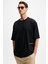 Maıne Erkek Nakış Detaylı %100 Organik Pamuk Oversize Bisiklet Yaka Siyah T-Shirt 1