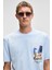 SONORA Erkek Baskı Detaylı %100 Organik Pamuk Regular Fit Kısa Kollu Mavi T-Shirt 4