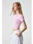 CERAEN Kadın Slim Kısa Kol Bisiklet Yaka Pembe T-Shirt 4