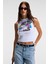 Dareva Kadın Esnek Kumaşlı Sıfır Kol Baskı Detaylı Yumuşak Dokulu Slim Fit Beyaz T-Shirt 3