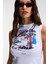 Dareva Kadın Esnek Kumaşlı Sıfır Kol Baskı Detaylı Yumuşak Dokulu Slim Fit Beyaz T-Shirt 4