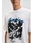 Benfıca Erkek Organik Pamuk Baskı Detaylı Oversize Kısa Kol Bisiklet Yaka Beyaz T-Shirt 5