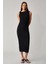 Morfy Kadın Slim Fit Midi Boy Bisiklet Yaka Kolsuz Siyah Elbise 1