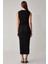 Morfy Kadın Slim Fit Midi Boy Bisiklet Yaka Kolsuz Siyah Elbise 6