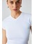 Marta Kadın V Yaka Kısa Kol Slim Beyaz T-shirt 4