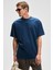 Benfıca Erkek Organik Pamuk Baskı Detaylı Oversize Kısa Kol Bisiklet Yaka Lacivert T-Shirt 3