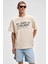 VYRO Erkek Baskı Detaylı %100 Organik Pamuk Bisiklet Yaka Oversize Vanilya T-Shirt 1