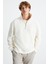 Andrıck Erkek Organik Pamuklu Dik Yaka Yarım Fermuarlı Ekru Sweatshirt 5