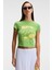 Tessıra Kadın Pamuk Bisiklet Yaka Baskılı Slim Fit Yeşil T-Shirt 1