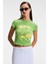 Tessıra Kadın Pamuk Bisiklet Yaka Baskılı Slim Fit Yeşil T-Shirt 3