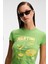 Tessıra Kadın Pamuk Bisiklet Yaka Baskılı Slim Fit Yeşil T-Shirt 4
