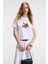 ELVERA Kadın %100 Pamuk Comfort Fit Baskılı Kısa Kollu Yuvarlak Yaka Beyaz T-Shirt 1