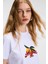 ELVERA Kadın %100 Pamuk Comfort Fit Baskılı Kısa Kollu Yuvarlak Yaka Beyaz T-Shirt 4