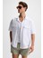 TERO Erkek %100 Pamuk Apaj Yaka Kısa Kollu Flamlı Oxford Comfort Fit Hawaii Beyaz Gömlek 3