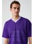 Pampa Erkek Baskı Detaylı Relaxed V Yaka Kısa Kol Mor T-Shirt 1