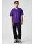 Pampa Erkek Baskı Detaylı Relaxed V Yaka Kısa Kol Mor T-Shirt 3